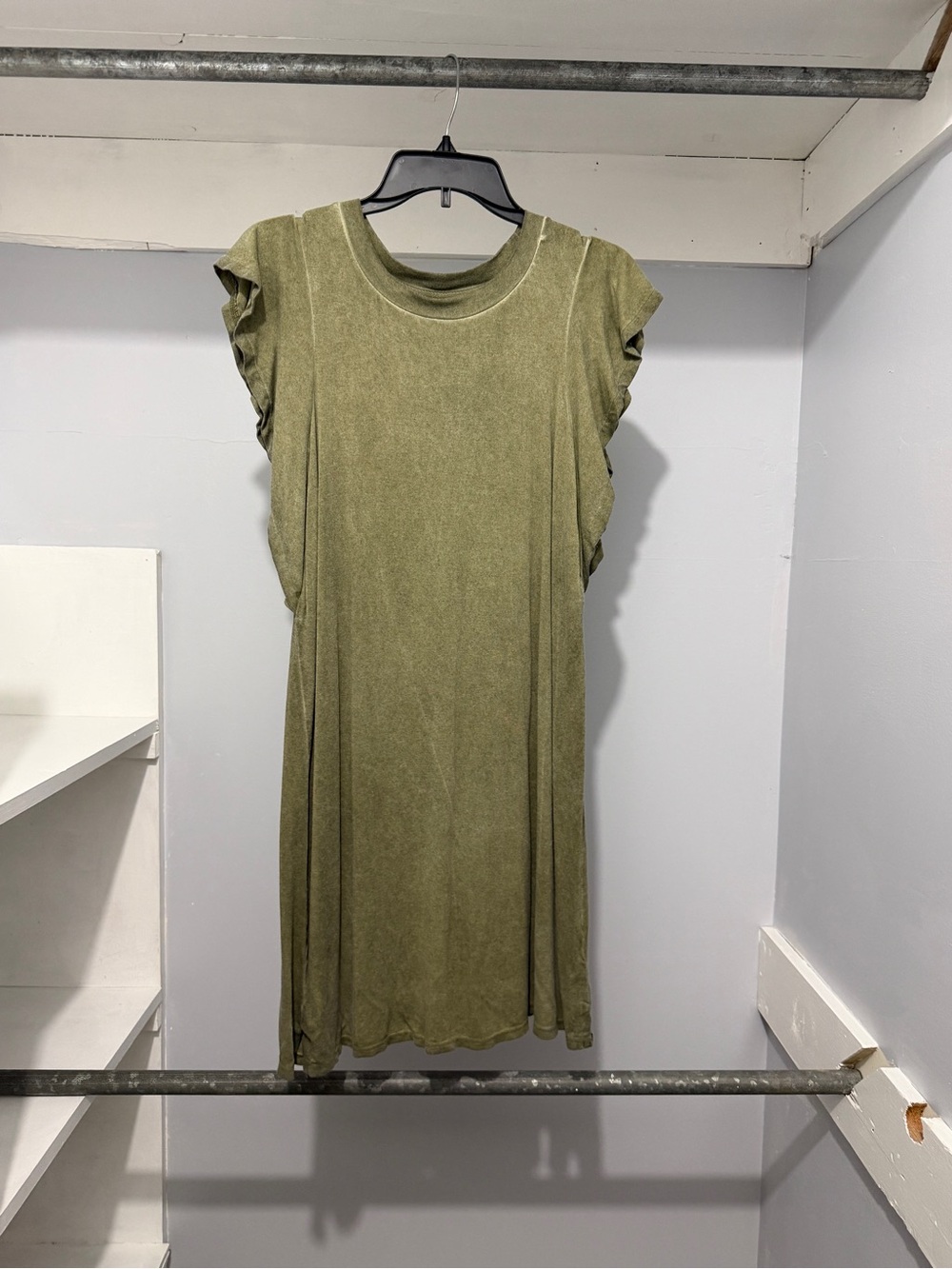 Wonderly Olive Green Ruffle Sleeve Midi Dress